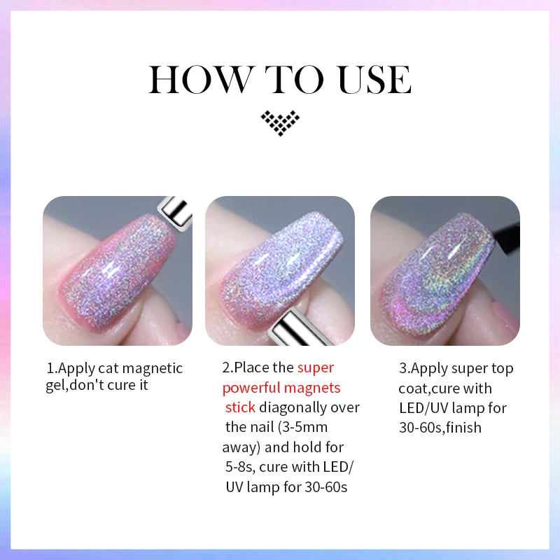 Nascido bonito super holos gato magnético unha gel polonês para unhas 10ml embeber fora holográfica laser gel polonês auroras brilho unhas