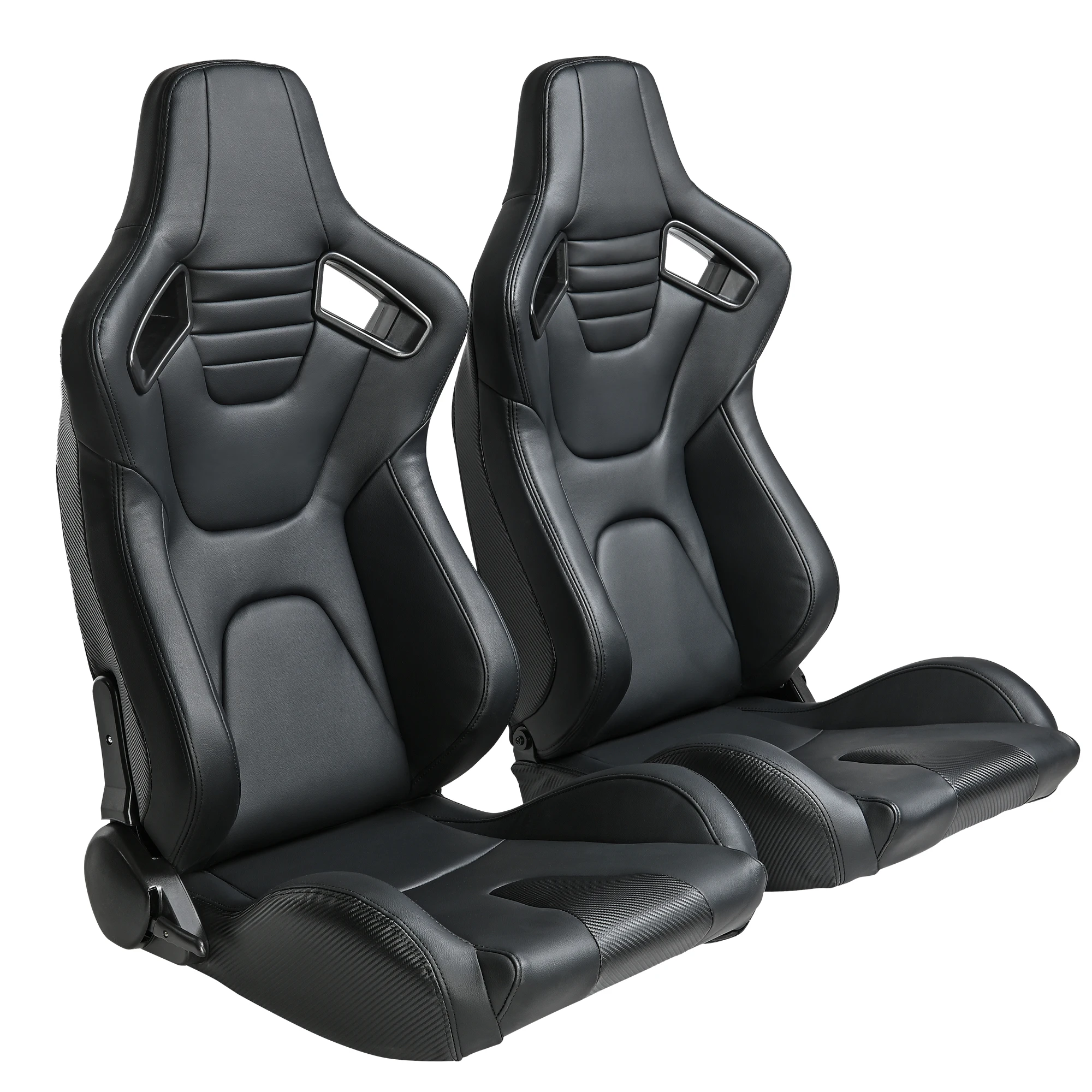 

1Pair Universal Racing Seats With Dual Lock Sliders For Front-Back Adjustment Black PVC Leather Stitch Bucket Seats For Cars