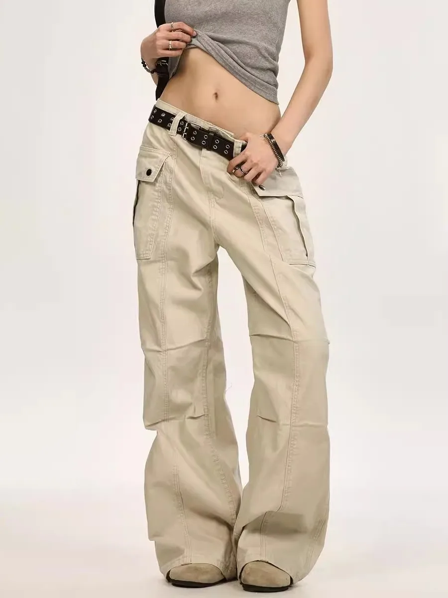 

Американские ретро сложенные рабочие брюки, мужские свободные уличные прямые повседневные брюки, молодежные износостойкие длинные брюки