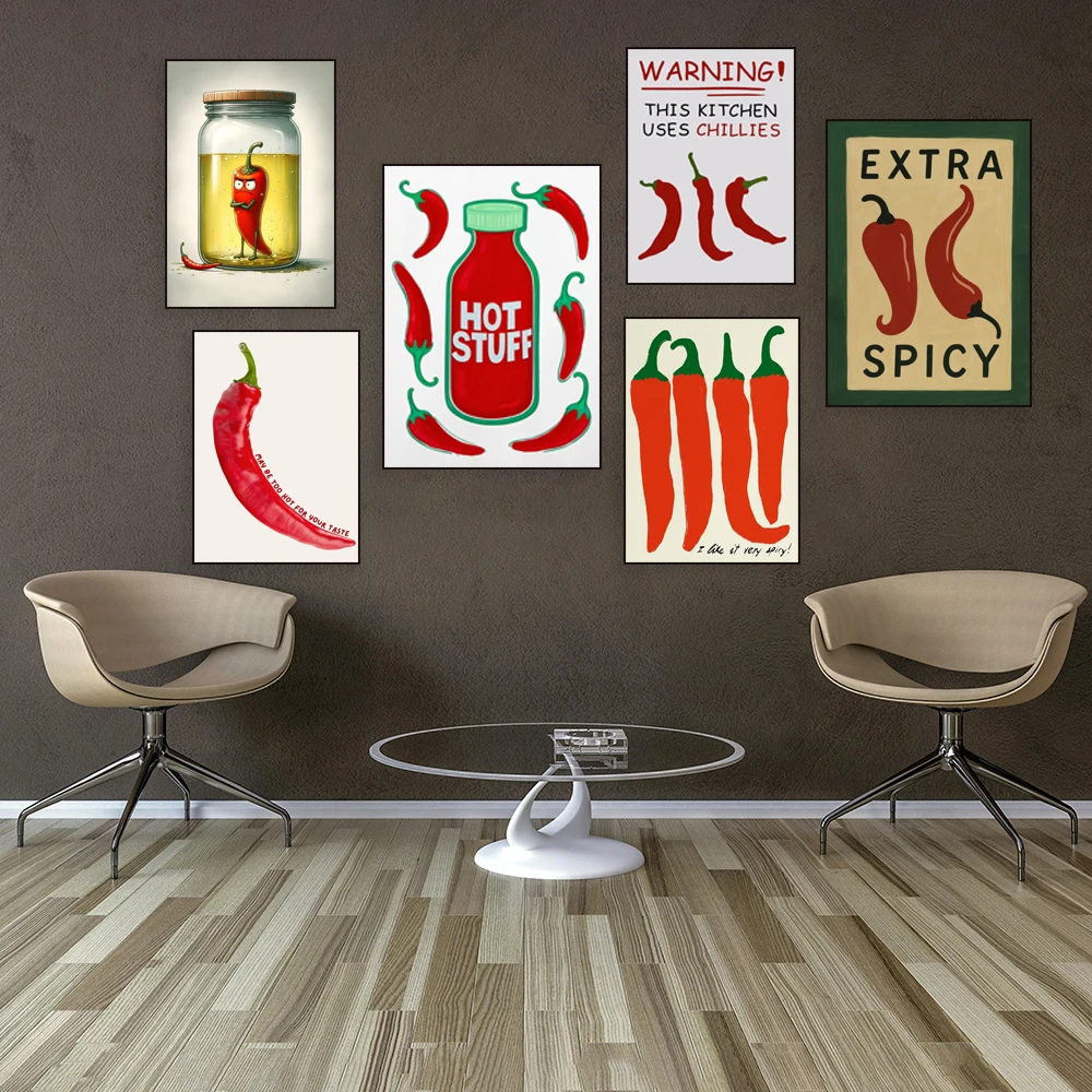 Super hot chili peppers, delicious tomato varieties, chili pepper varieties, hot sauce, fun chili kitchen decoration poster