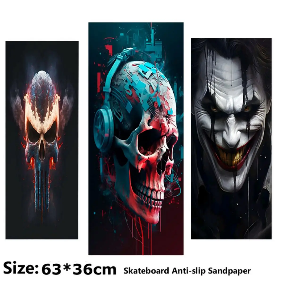 Dark-themed Ugly Skeleton Pattern Electric Scooter Anti-slip Sticker Sandpaper Skateboard Grip Tape Sheet 63*36cm