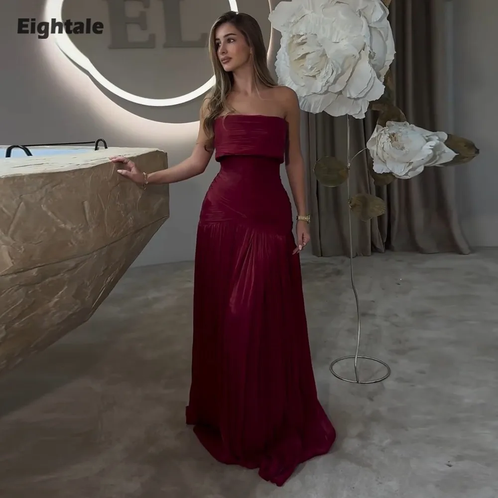 

Eightale арабское вечернее платье без бретелек со складками из крепа по индивидуальному заказу бордовое мусульманское платье для выпускного вечера свадебное платье