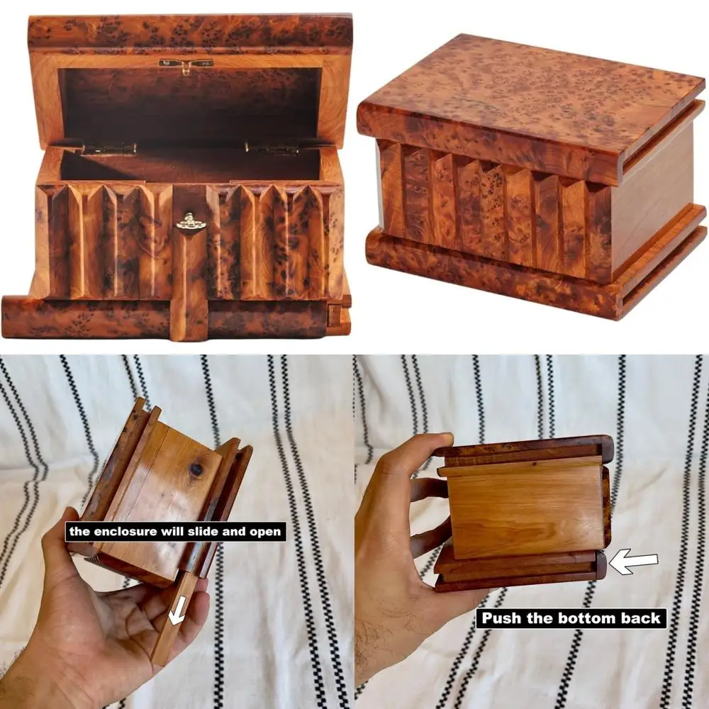 

Luxury Burl Wood Secret Box with Hidden Compartment - Unique Mother's Day Gift, Elegant Jewelry Storage for Keepsakes