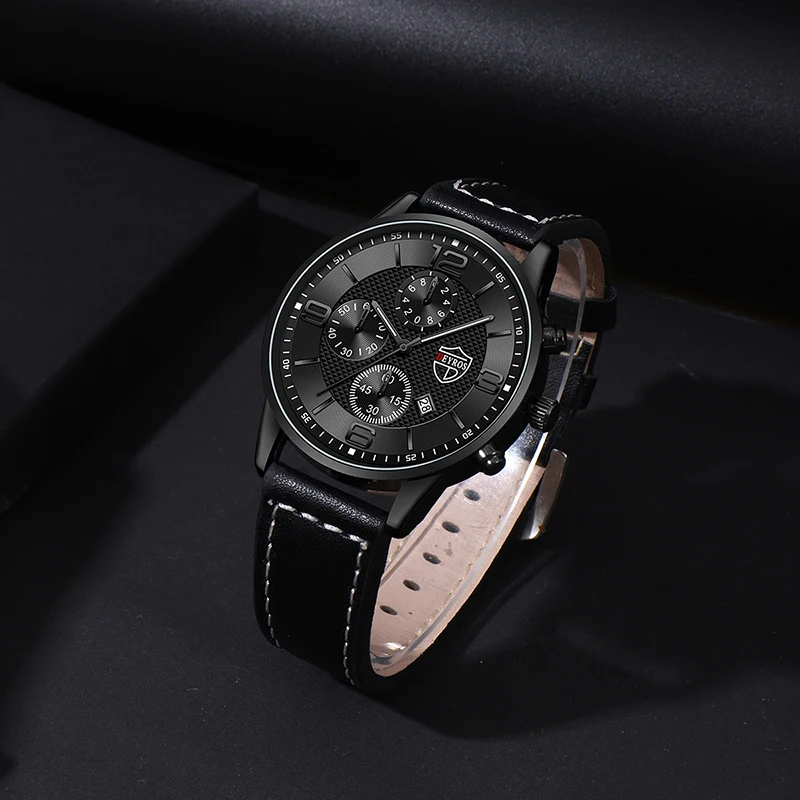 Mens Fashion Quartz Men Leather Watches Brand Luxury Male Clock Sport Mens Wrist Watch Bracelet Necklace Relogio Masculino