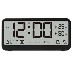 8001-EN Digital Clock Brightness Temperature Humidity Displaying Alarm Clock with Dual Alarms Modes Week Date &amp Month Display
