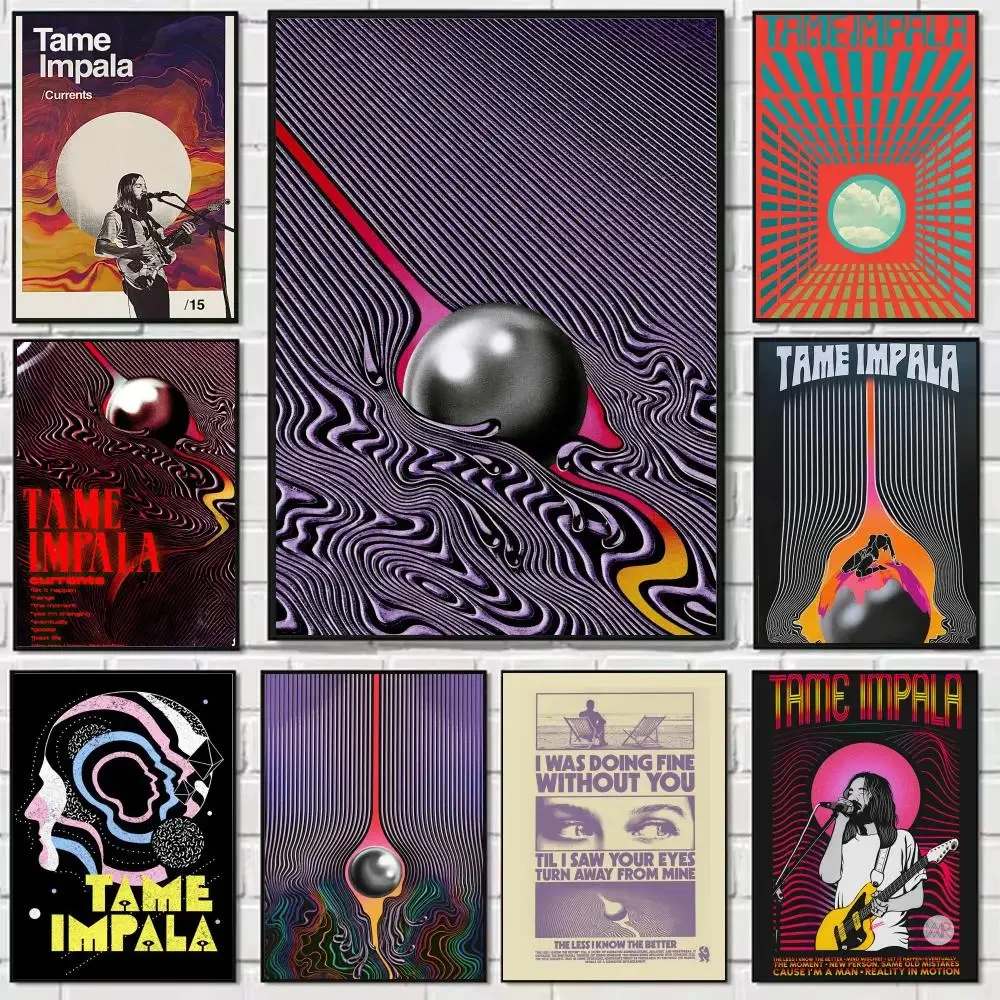 Póster de Currents T-tame I-impala, pintura autoadhesiva con impresiones, decoración para el hogar, dormitorio y sala de estar
