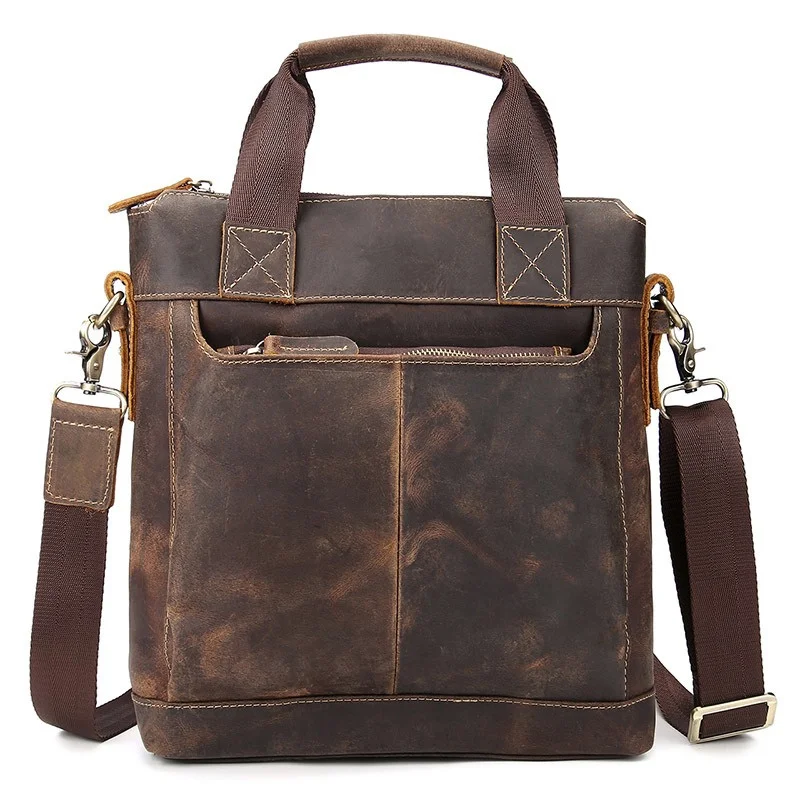 Nesitu High Quality A4 Vintage Brown Genuine Crazy Horse Leather Shoulder Men Women Messenger Bags Handbag Briefcase M5803