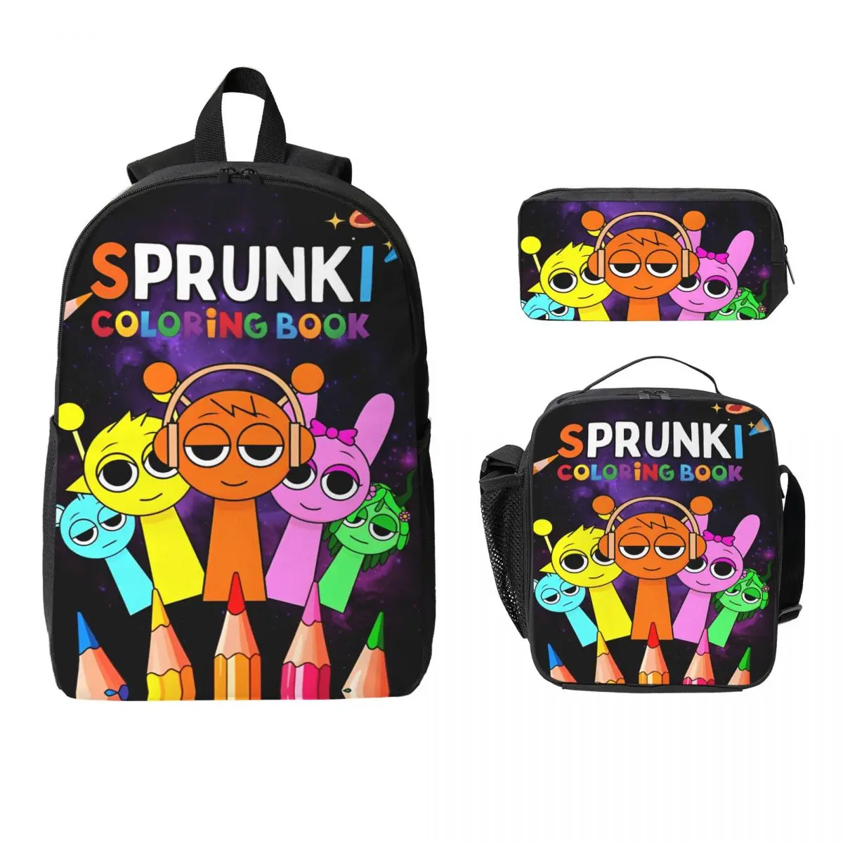 

Sprunki Incredibox Sprunki Kids Backpack Lunch Box Pen Bags for Boys Girls Kindergarten Backpacks Schoolbag Bookbag Set