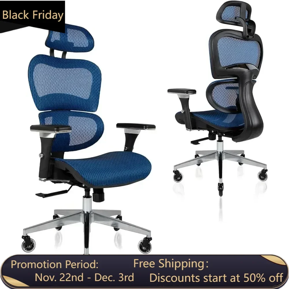 

3D Ergonomic Office Chair - Rolling Desk With 4D Adjustable Armrest Chairs Executive Swivel (Blue) Furniture