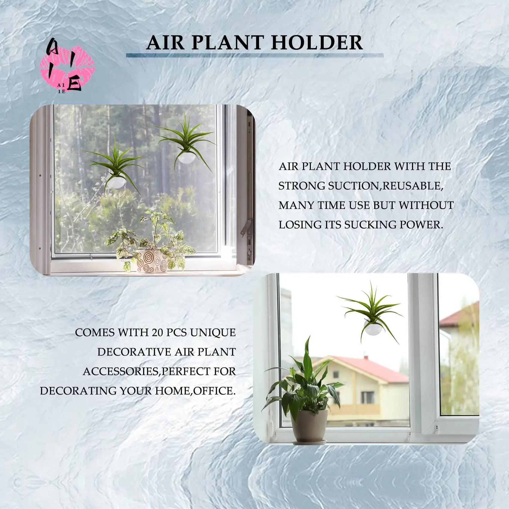 

A11E-20 Pcs Air Plant Holder, Plant Pot Tillandsia Holder Air Plant Hanger With Suction Cup For Hanging (Plants Not Included)