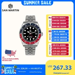 San Martin 40mm NH34 GMT Diver's Watch For Men Sapphire Bezel 5-Link Bracelet On The Fly Adjust Clasp 20Bar Saat Erkek SN0005B