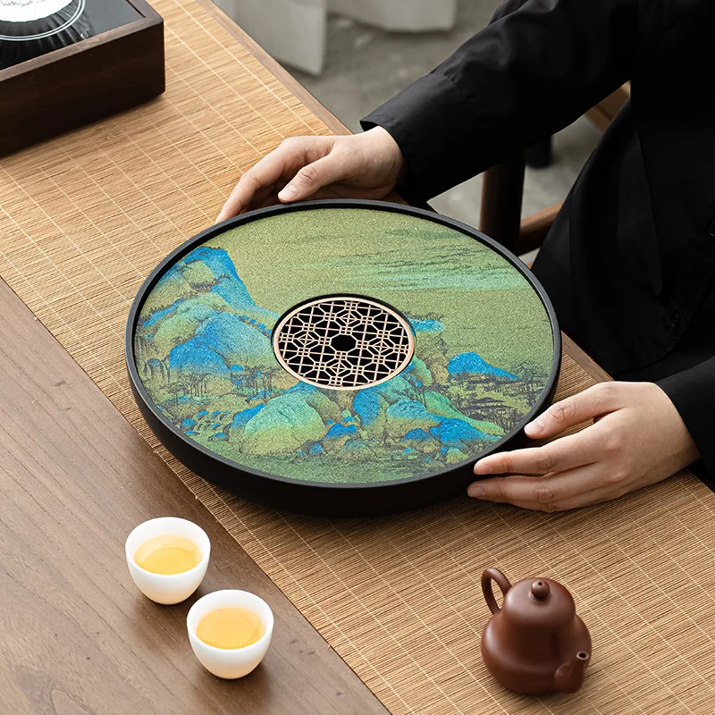 Thousand Mile Jiangshan Quick Drying Water Absorbing Tea Tray Ceramic Household Simple Filtration and Drainage Tray