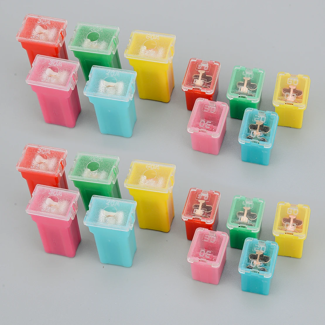 20Pcs Fuse Mini Square Fuse Assortment Kit 20A 30A 40A 50A 60A AMP With Plastic Box for Car Auto Truck Boat Camper UTV 12-32V