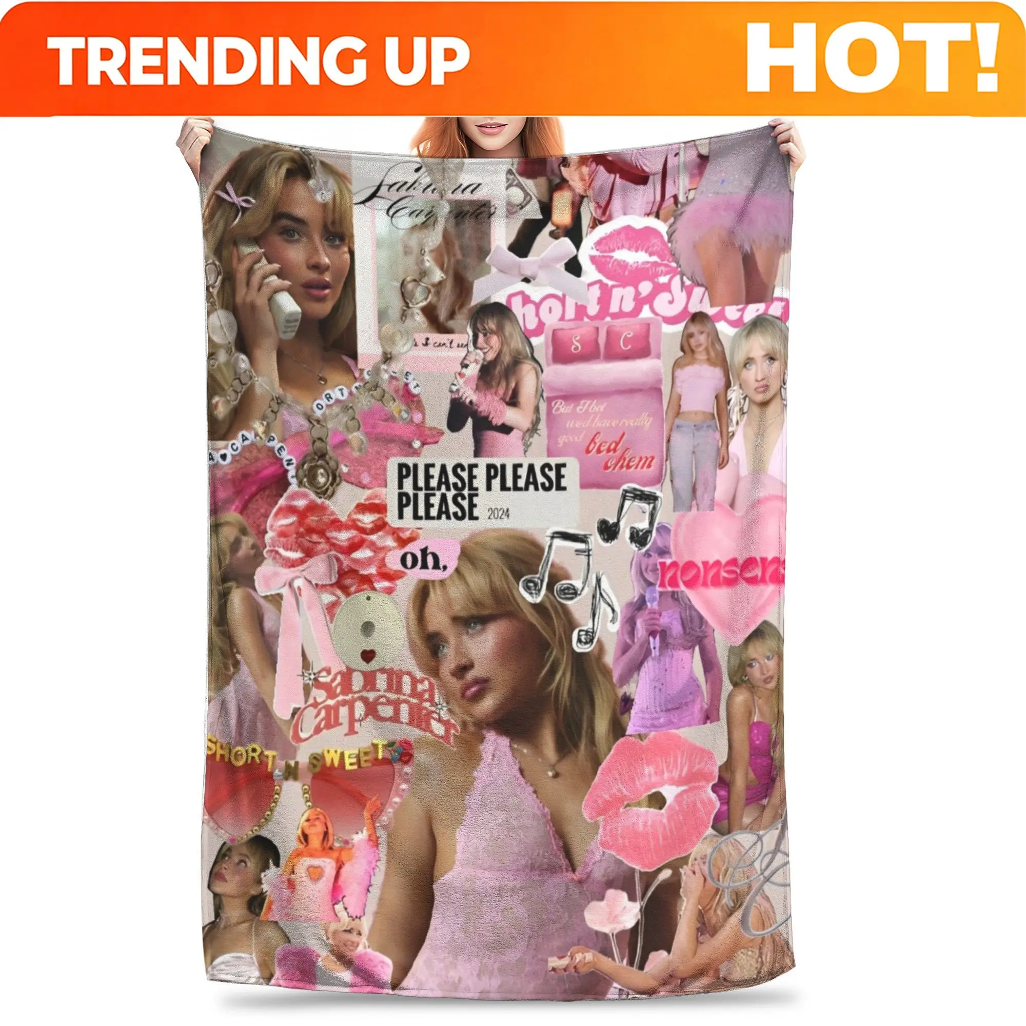 Customize Singer Sabrina Carpenter Blankets Pop Music Flannel Funny Soft Throw Blankets for Chair Covering Sofa Textile Decor