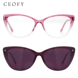 Ceofy Women Clip On Optical Glasse Frame Polarized Sunglasses Magnetism Vintage Cat Eye Eyewear Eyeglasses Frame High Quality