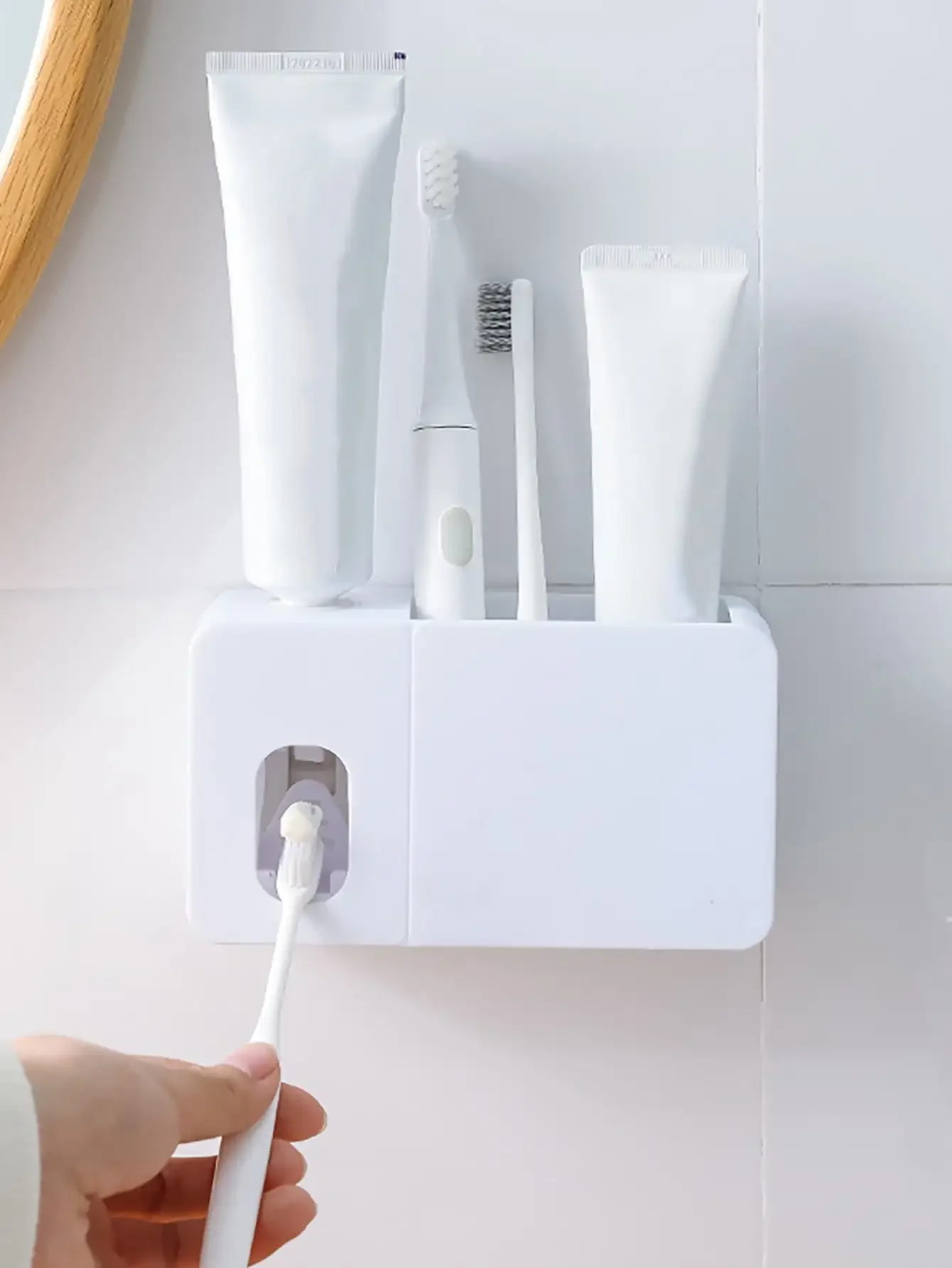 1 pc - Fully automatic toothpaste squeezing machine, toothbrush holder