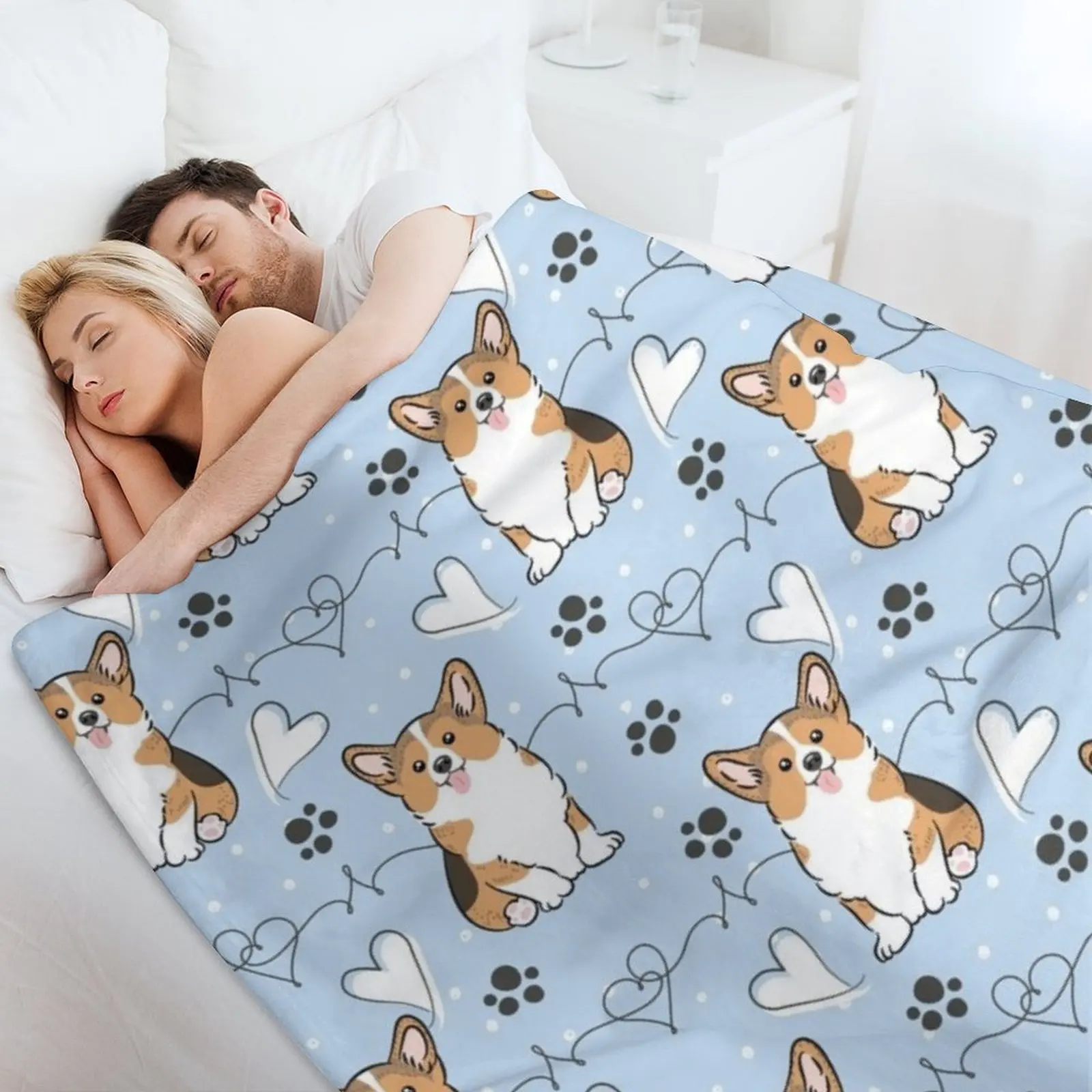 Love Corgi - بطانية رمي ثلاثية الألوان من سابل، بطانيات ناعمة لمصممي القيلولة الأشعث #4