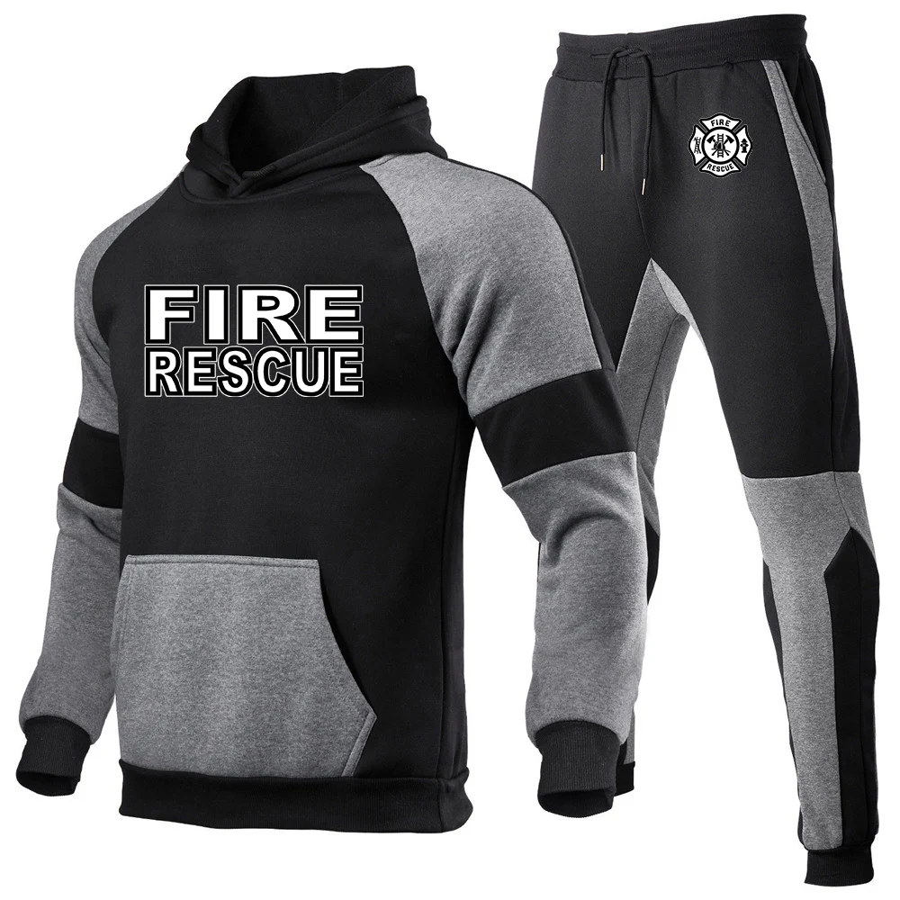 

Fire Rescue Firefighter Autumn and winter men's set Fashionable fitness jogging pullover hooded sweatshirt hoodies