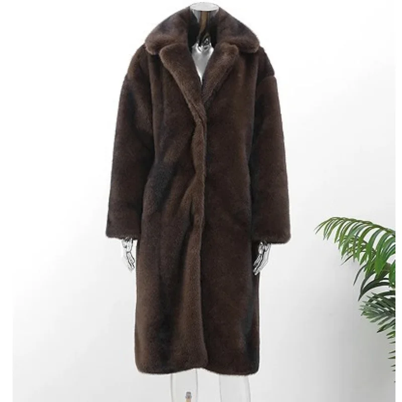 Pardessus long en fausse fourrure pour femme, manteau chaud pour femme, peluche moelleuse, peluche épaisse, simple boutonnage, sourire, nouveau, hiver