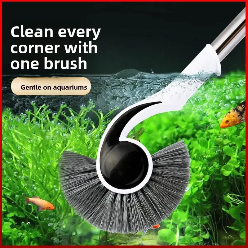 ロングハンドルフィッシュタンククリーニングブラシ-あらゆる隅まで届く汚れ除去ツール-内壁スクラバー-フィッシュタンクスクラッパー
