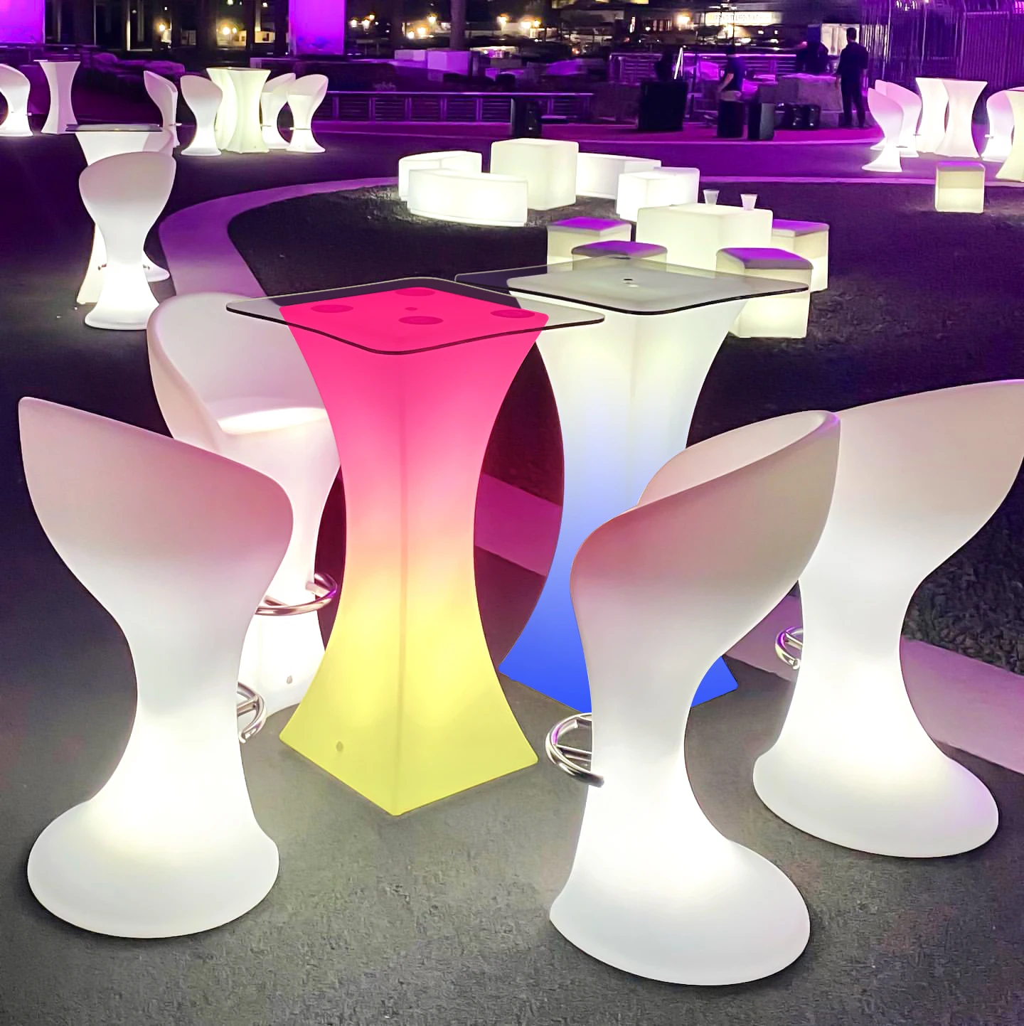 

Illuminated High Bar Table and Chair Party Glowing Plastic Bar Led Light up Cocktail Table Set for Events
