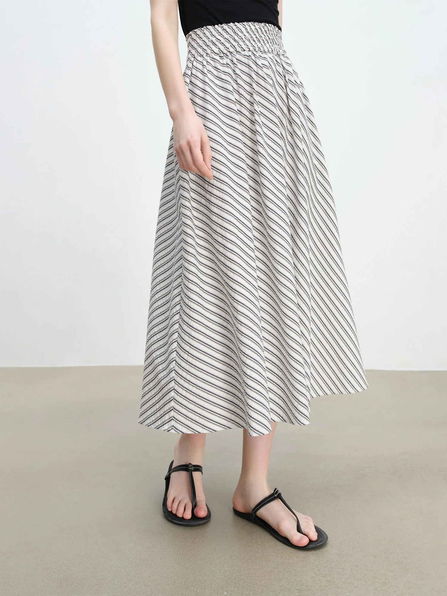 ZIQIAO Retro Striped Long Skirt 2025 Summer New Style Bias Cut High Waist Loose Korean Style Midi Skirt 25ZQ92349
