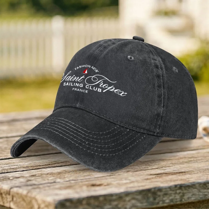 St Tropez Sailing Club Vintage Washed Adjustable Baseball Cap for Weddings, Festivals, Parties, Birthday Gifts, Outdoor Sports
