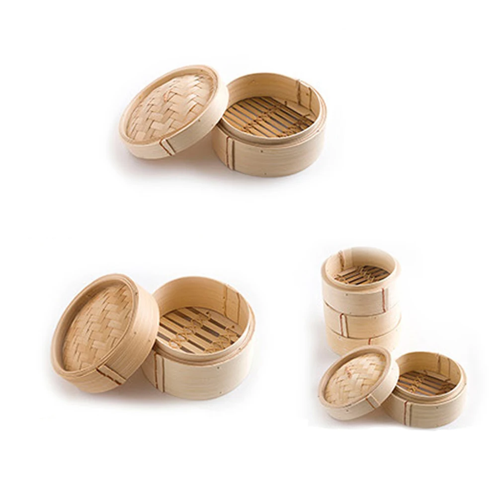 

3pcs 8 Inch Bamboo Steamers Chinese Dim Sum Cookers Handmade Steaming Trays For Vegetables Meat Fish Healthy Cooking