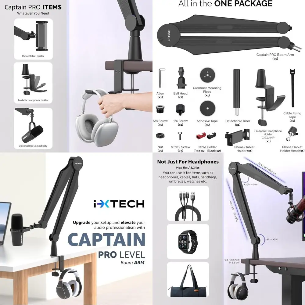 

Upgraded Boom Arm Mic Stand with Tablet and Phone Holder for Gaming, Podcasting, and Streaming Professionals