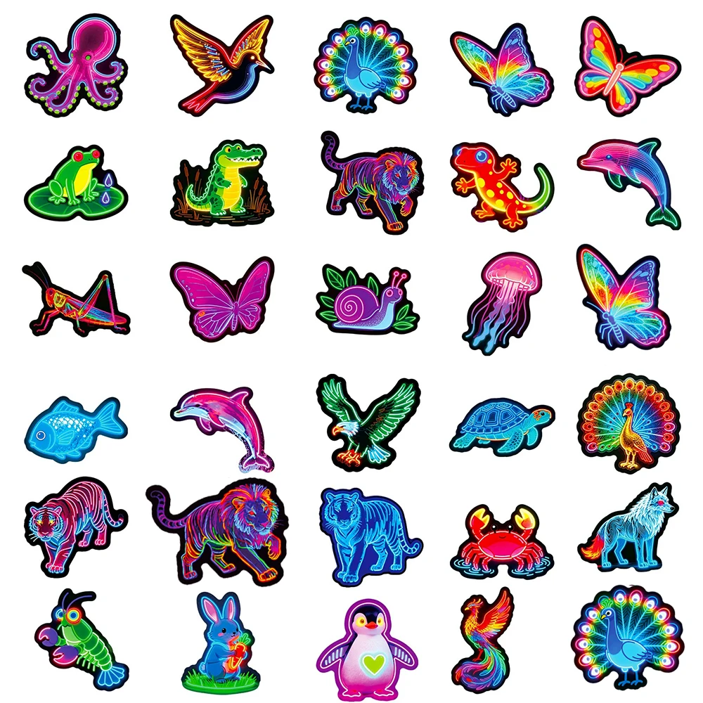 10/30/56 pièces drôle dessin animé animaux néon autocollants mignon créatif Graffiti décalcomanies ordinateur portable valise téléphone Kawaii autocollant décoration jouet