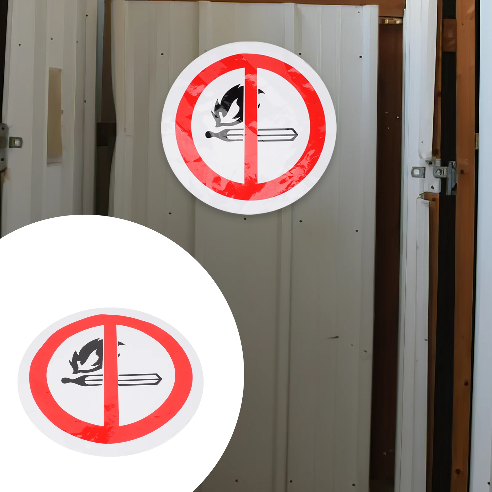 

Round Stickers Warning Signs No Flames Labels Button Fire Notice Safety Security