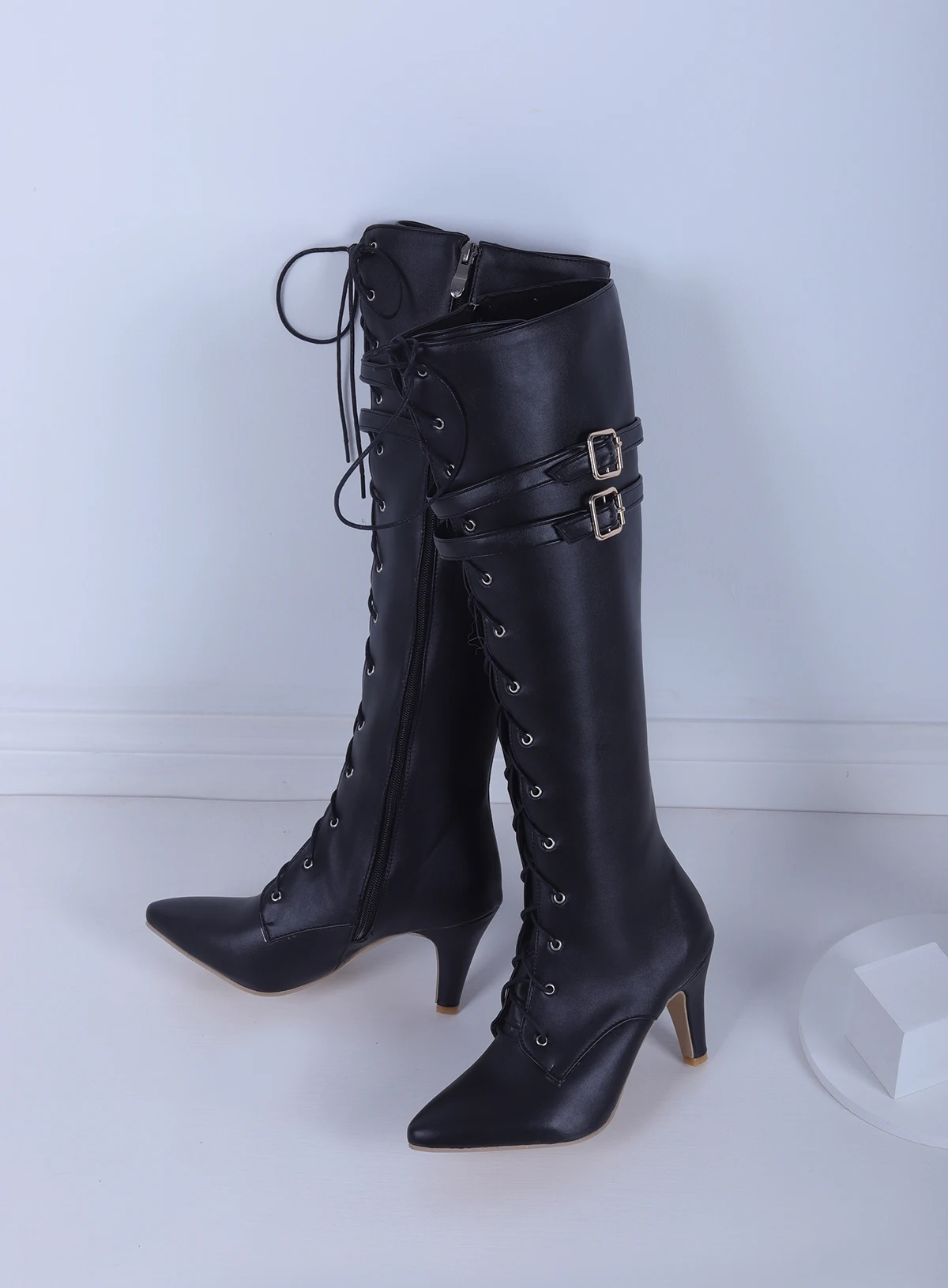 Mittellange Stiefel für Damen, 2026 Frühling und Herbst Neue Schnürstiefel, Damen Spitze Stiletto High Heels, Designer Luxus Übergrößen Größe 47, Direktverkauf vom Hersteller – Detail 27