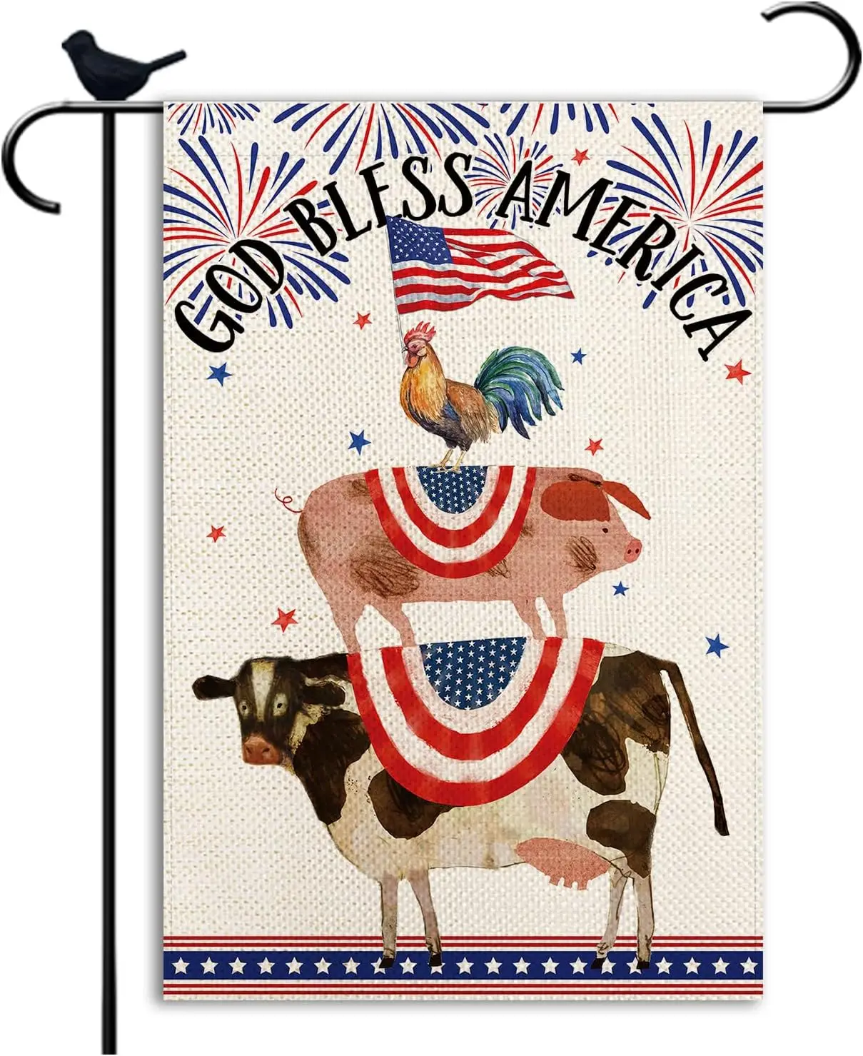 God Bless America Garden Flag Rooster Pig Cow Small double sided Seasonal Burlap Garden Farmhouse Decor 12.5x18 Inch yyi