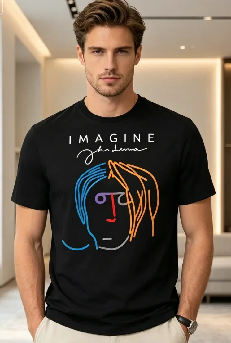 Men Plus Size Retro IMAGINE Graphic T-Shirt Soft Breathable Crew Neck Short Sleeve Lettering Geometric Regular Fit Casual Shirt