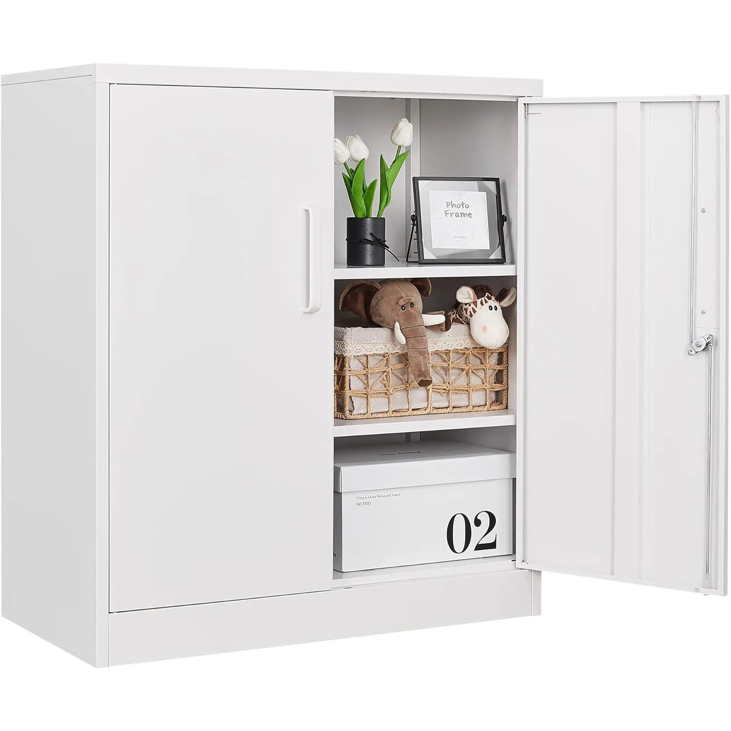 Metal Storage Cabinets with Lock, Small Locker Organizer Steel Cabinets, Adjustable Layers Shelves 2 Doors (White-36)