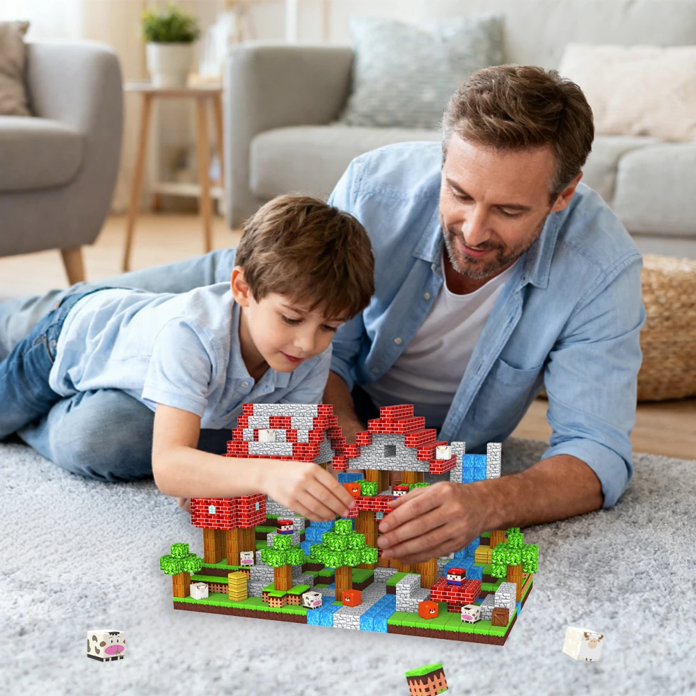 Animal World Magnetic Building Blocks Mine World Magnet Cube for Stacking Construction Set Educate Sensory Toys Kids Boys Girls