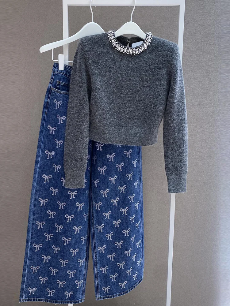 

Роскошный женский зимний вязаный свитер Diamond Embellied Chic Sle Long Sve ort Length round Ne Top от SP Home South...