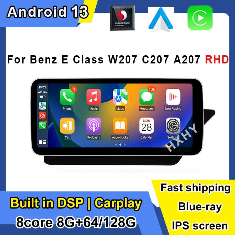 Android 13 Car Screen Player GPS Navi Multimedia Stereo 8+128GB RAM WIFI Google Carplayfor Benz E Coupe 2 Door C207 E207 09-16