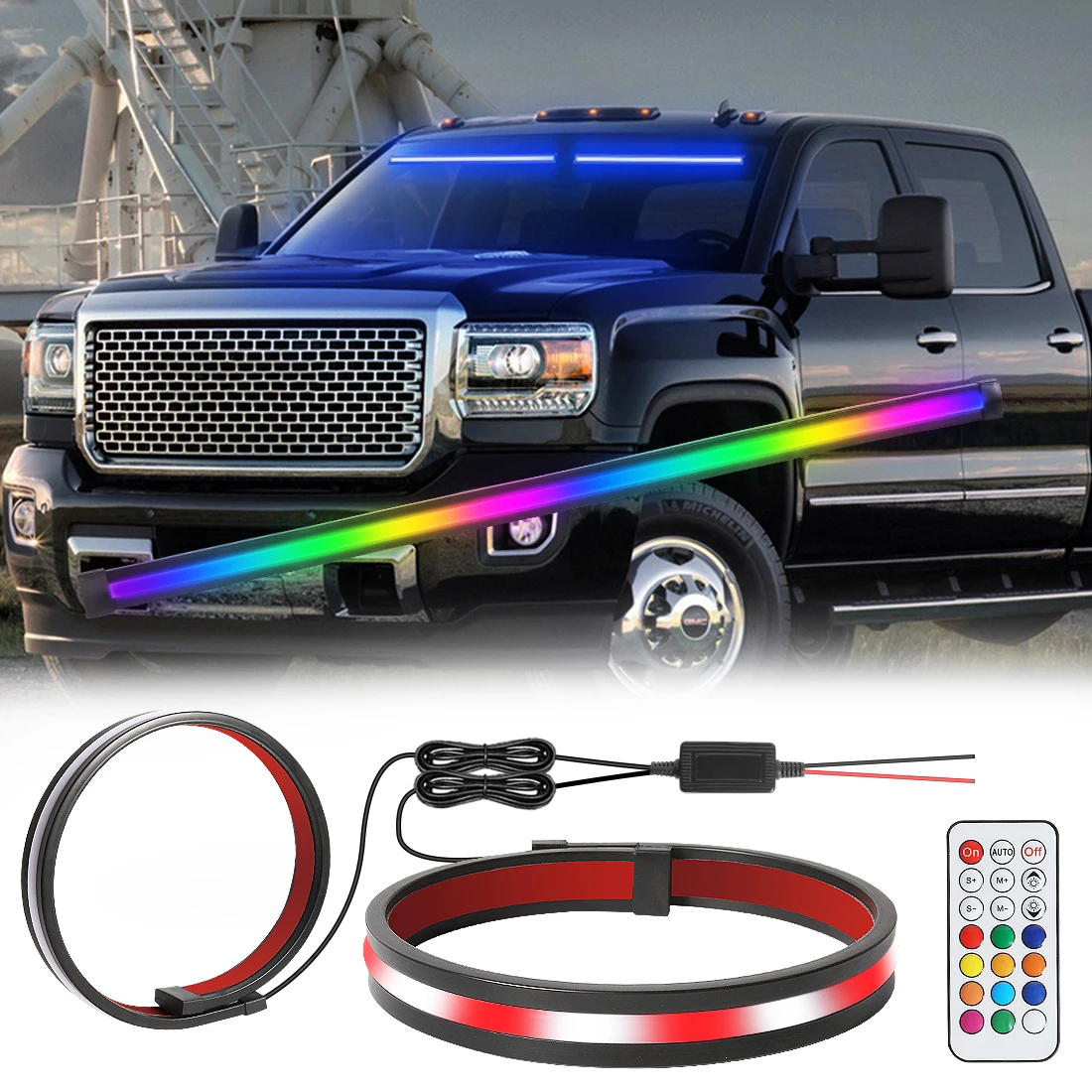 

Car LED Emergency Flash Warning Lamp Strobe Strip Daytime Running Light Flexible Pedal Light Bar Waterproof With Remote Control