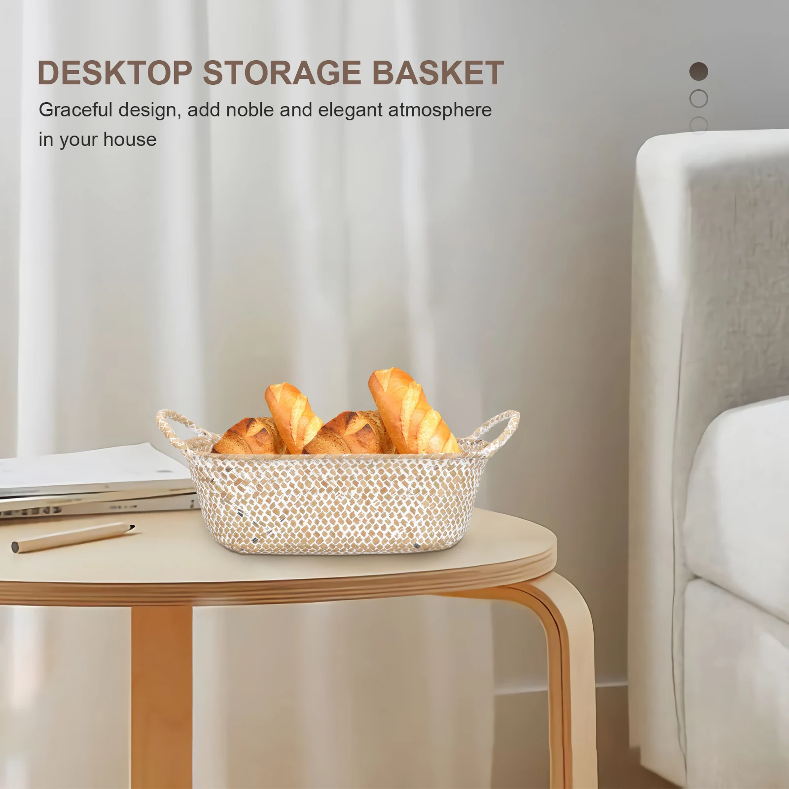 

Selected Mat Grass Storage Large Space Household Woven Organizer Decorative Sundries Container Multipurpose Straw Table Desktop