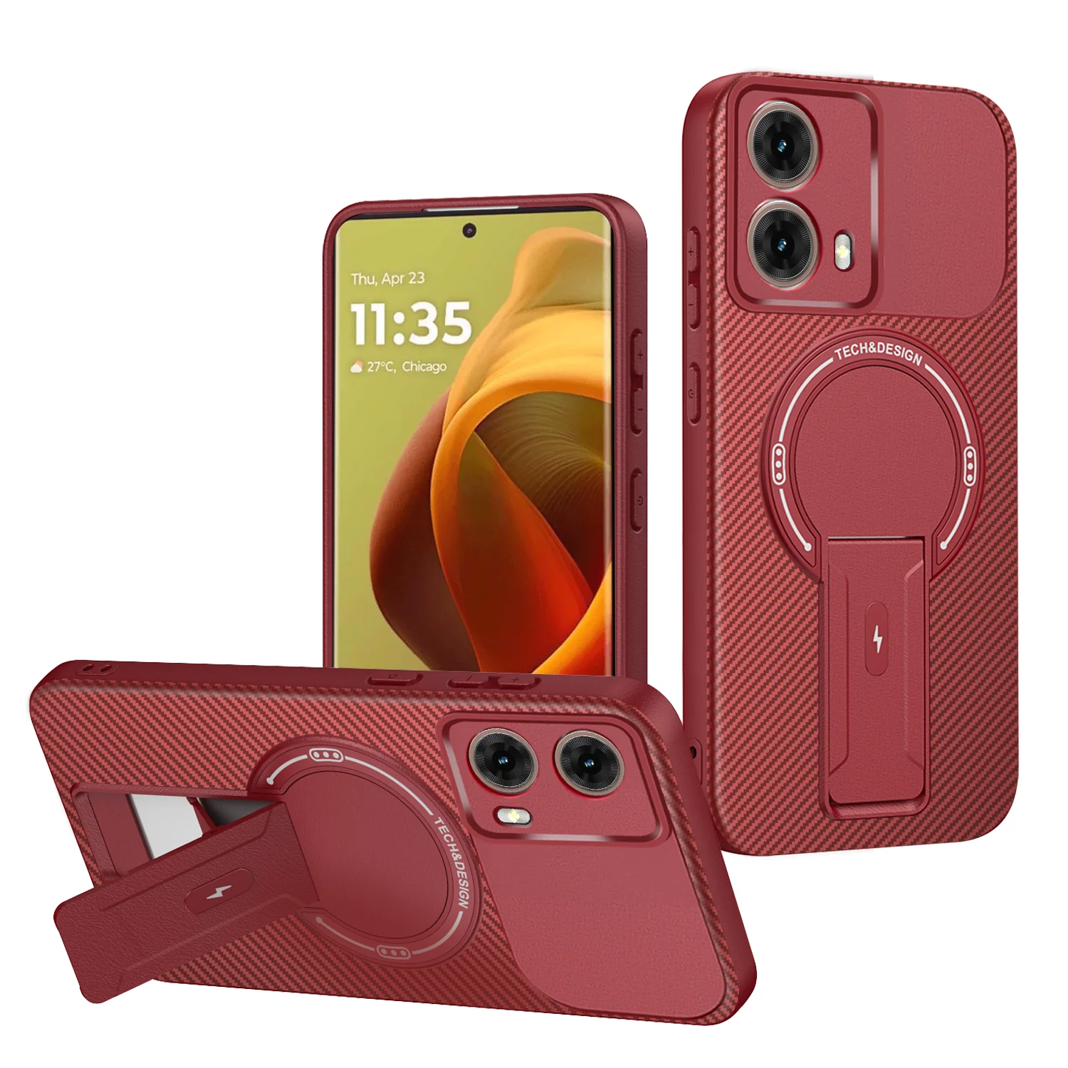Luxuriöse magnetische Carbon-Standhülle für Moto G35 G54 G55 G56 G75 G84 G86 G24 5G Edge 50 60 Fusion Pro mit kabelloser Ladefunktion – Detail 10