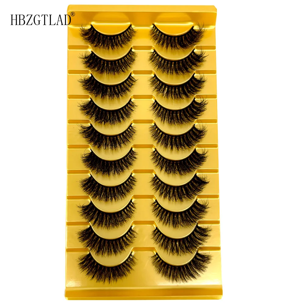 HBZGTLAD جديد 10 أزواج ثلاثية الأبعاد رموش بالمنك دليل ذكي كامل لاش رموش بالمنك 8D رموش بالمنك الطبيعية قصيرة الرموش الصناعية