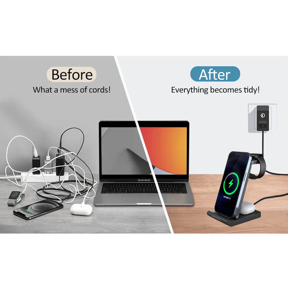 Беспроводное зарядное устройство iLEPO, 20 вт, складное, 3 в 1, для быстрой зарядки QI, для IPhone 14, 13, 12, 11, XR, 8, Apple Watch, Airpods Pro, IWatch