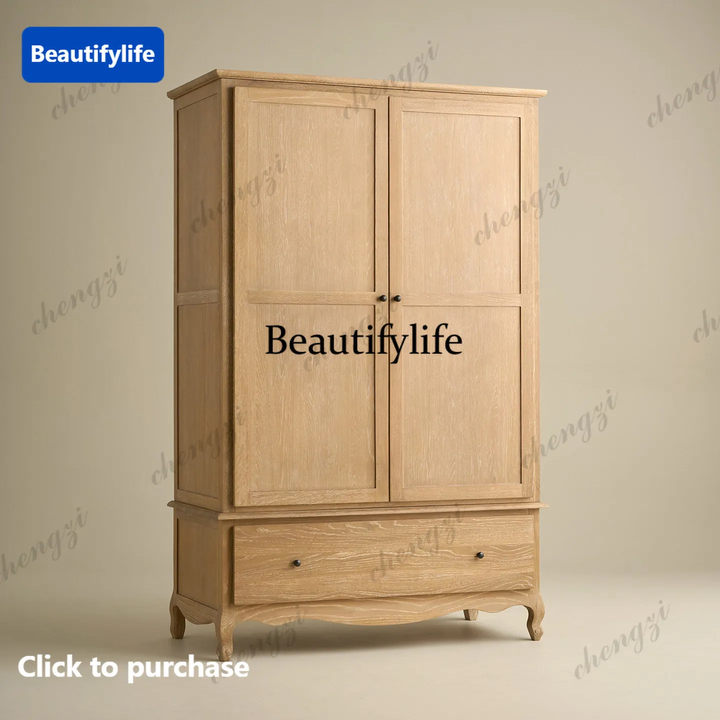 Solid wood wardrobe French double-door wardrobe American bedroom storage retro storage chest
