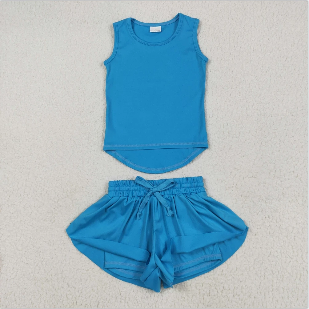 

New Swimsuits Sibling Baby Girls Baby Girls Blue Sleeveless Yoga Top Skorts Sets Kids Clothes Sets Sports Dresses Set