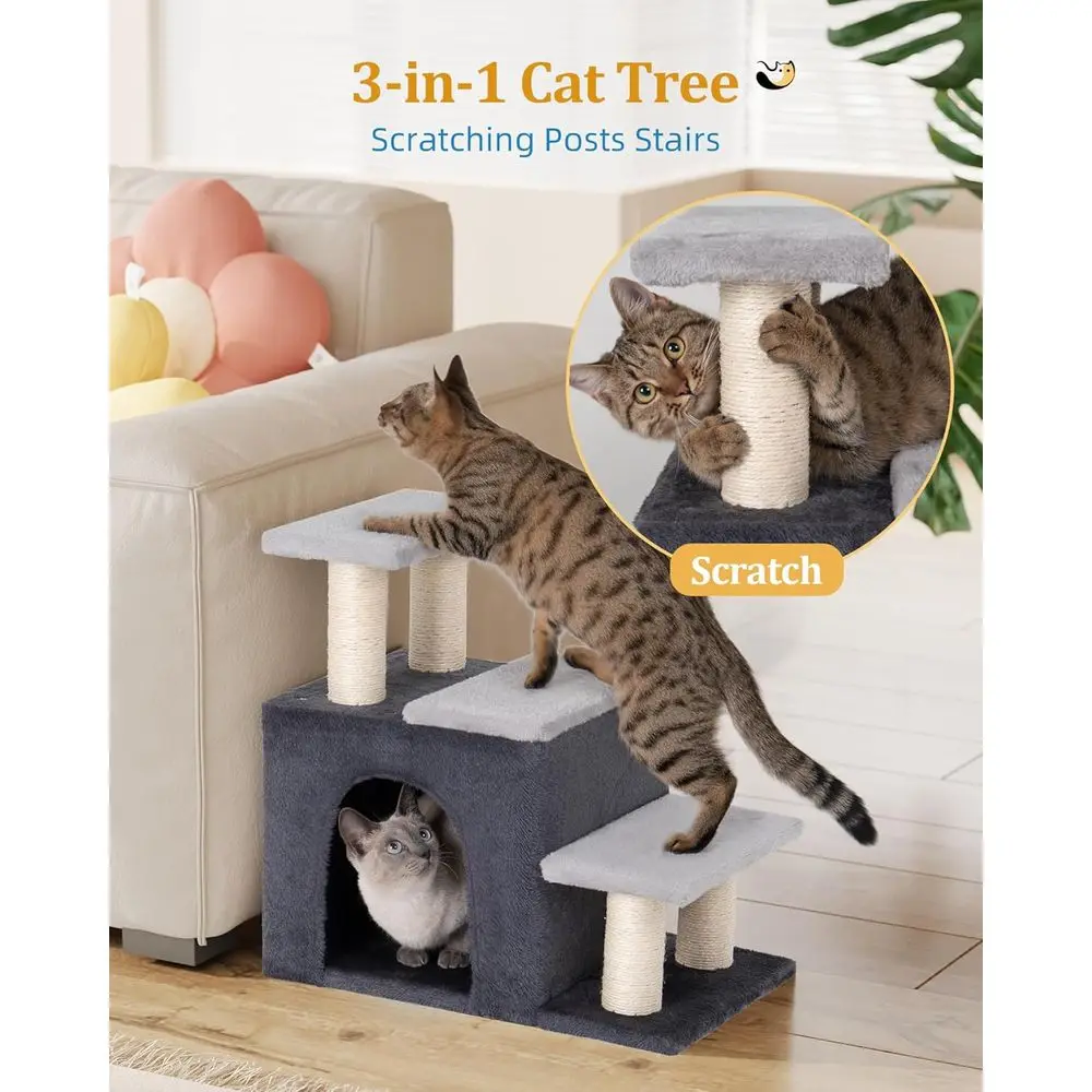 3-in-1 Pet Stairs for Cats, Dogs, Small Rabbits, 6.29 Depth Cat Stairs, Indoor Cat Ladders, High Bed Access, Pet's Joints, 1 Cat