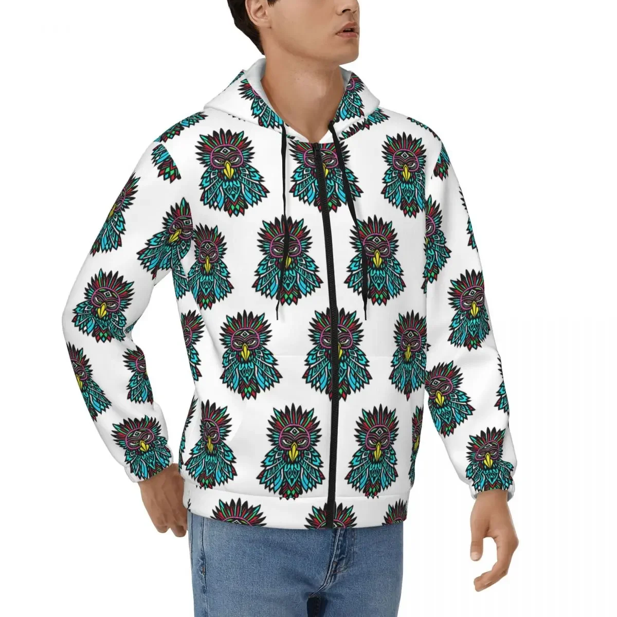 Native Mandala Owl American Zipper Hoodie Hip Hop Pullover Autumn Winter Men's Women's Sweatshirt Long Sleeve Tops