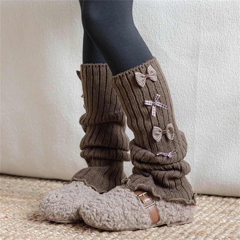 Sweet Infants Socks Sleeves Knitted Acrylic Fiber Soft Knee Length for Kids Girls Daily Wear Bowknot Long Leg Warmers