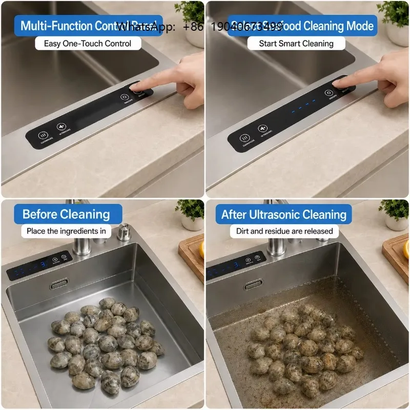 Smart Ultrasonic Double Bowl Kitchen Sink Stainless Steel Undermount Workstation with Cup Washer Digital Display cxl