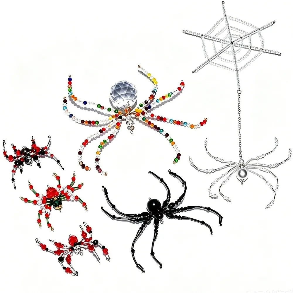 Beaded Spider Hanging Ornament Hanging Loop Eight-Leg Spider Shape Halloween Spider Decoration Multicolor Style Gold-Tone Chain